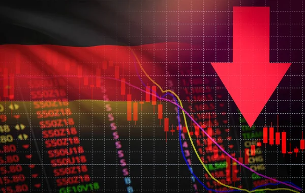 Germany Stock Exchange market crisis red market price down chart fall / Stock analysis or forex charts graph Business and finance money crisis red negative drop in sales economic fall