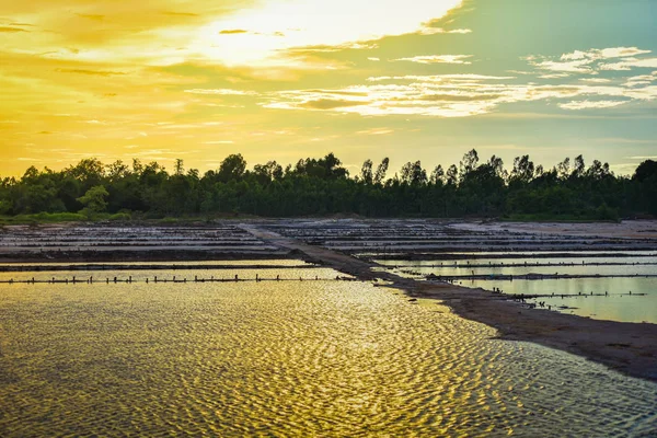 Atardecer Los Campos Sal Evaporación Del Agua Sal —  Fotos de Stock