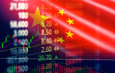 Çin hisse senedi piyasa Döviz / değişiklikleri grafik grafik iş büyüme finans para kriz ekonomisi ve grafik Çin bayrağı ile ticaret borsa analiz forex göstergesi Shanghai