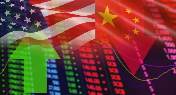 Estados Unidos América China Flechas Bandera Análisis Del Mercado Bursátil — Foto de Stock