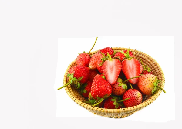 Fresh Strawberries Isolated Ripe Strawberry Harvest Organic Garden Fruit Basket — Stock Photo, Image
