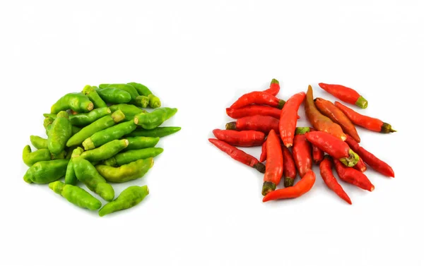 Thai Green Red Chilli Pepper Isolated White Other Names Small — стоковое фото