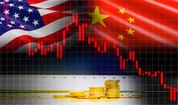 Comercio Economía Guerra Estados Unidos China Bandera Vela Gráfico Mercado — Foto de Stock