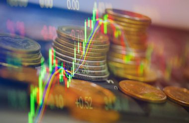 Borsa Pazar veya grafik analiz yatırım göstergesi altın madeni para trading forex / finansal kurulu iş çizelgeleri ekran şamdan çift pozlama büyüme para ekonomik