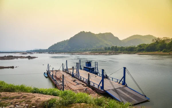 Cargo Ship Riverside Mekong River Asia Boat Ferry Thailand Laos — Stock Photo, Image
