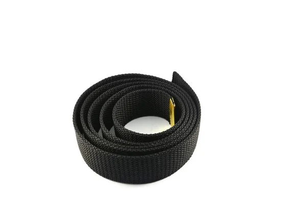 Correa Sujeción Cinturón Nylon Negro Enrollable Aislado Sobre Fondo Blanco — Foto de Stock