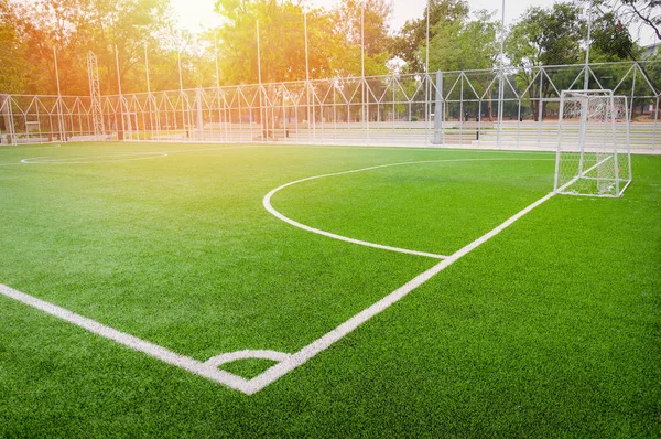 Campo Futebol Campo Futsal Esporte Grama Verde Linha Branca Livre — Fotografia de Stock