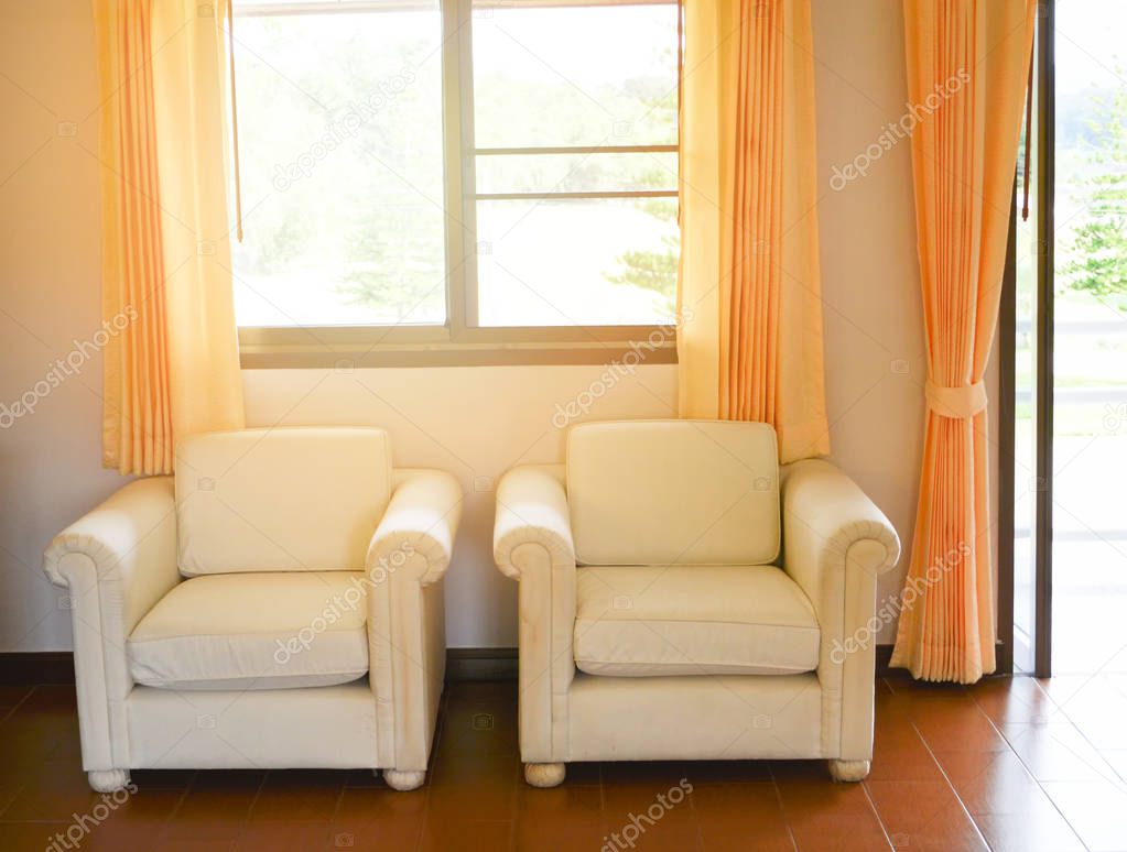 Sofa chair interior design / White sofa living home and light bright room in the house
