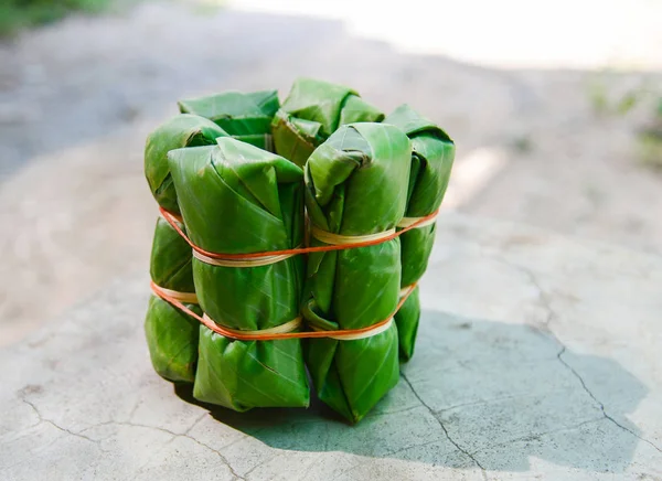 Wrap Food Banana Leaves Asia Style Food Preservation — Stock Photo, Image