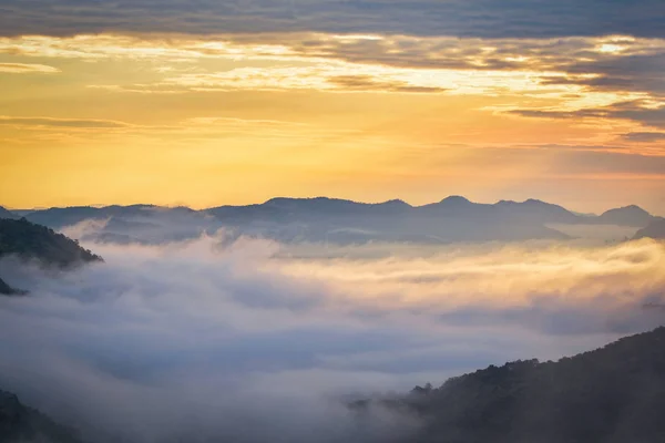 Ранок Сцени Sunrise Краєвид Гарний Пагорбі Туман Туманний Покриття Ліс — стокове фото