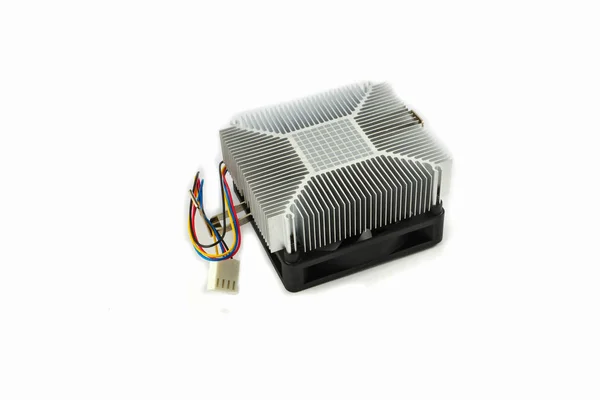 Процессор Cpu Охладитель Алюминиевый Радиатор Вентилятором Белом Фоне — стоковое фото