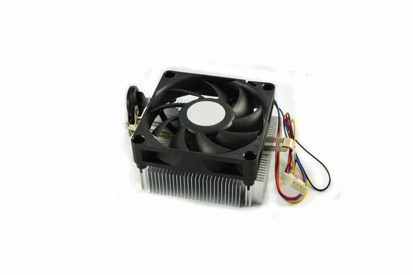Processador Cpu Cooler Dissipador Calor Alumínio Com Ventilador Fundo Branco — Fotografia de Stock