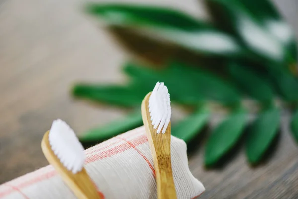 Cero Residuos Baño Utilizar Menos Concepto Plástico Cepillo Dientes Bambú — Foto de Stock