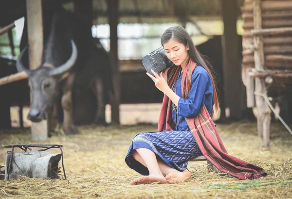 Asia Women Farmer Agriculture Countryside Portrait Beautiful Young Girl Happiness — Stock Photo, Image