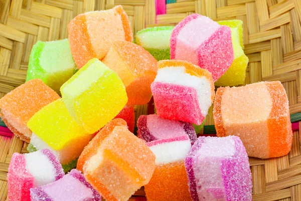 Färgglada Jelly frukt fika / närbild godis gelé söt efterrätt — Stockfoto