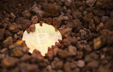 Zemin toprak ile hafif / sanal cryptocu derin Bitcoin altın