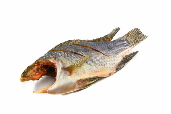 Sol secagem tilápia peixe seco isolado no fundo branco — Fotografia de Stock