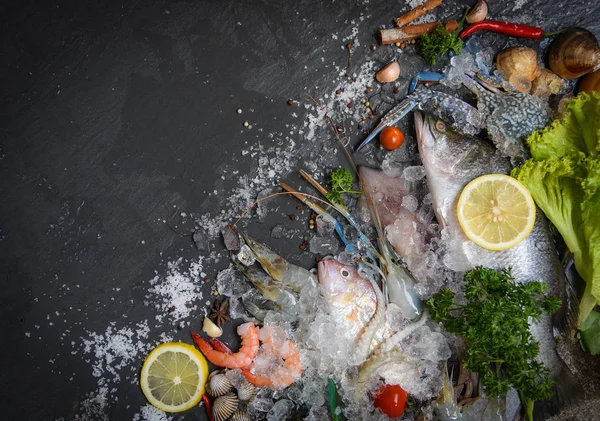 Meeresfrüchteteller mit Schalentieren Garnelen Krabben Schalenmuscheln m — Stockfoto