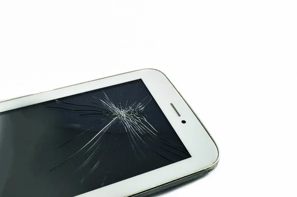 Smartphone o tablet con display a schermo rotto isolati su whi — Foto Stock