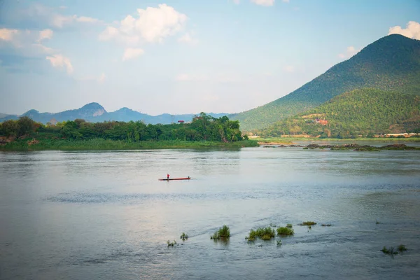 Landscape river beautiful view of Laos mountain blue sky backgro
