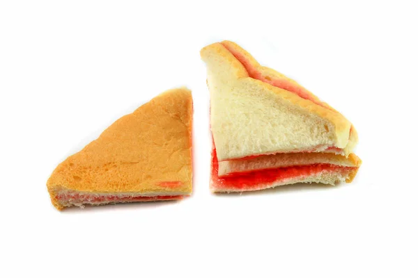 Sandwich fait maison avec confiture de fraises dans le pain pour le petit déjeuner iso — Photo