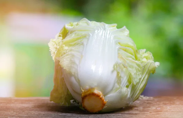 木製自然緑背景の新鮮な白菜 — ストック写真
