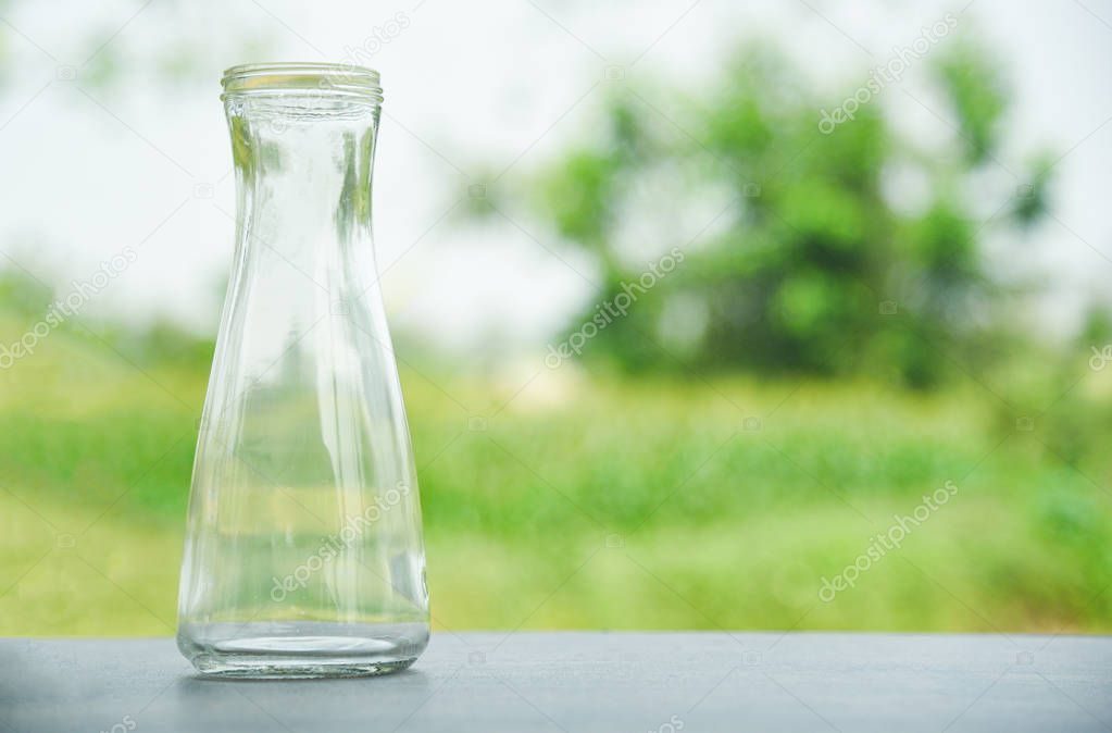 Zero waste use less plastic concept / water glass jar pitcher va