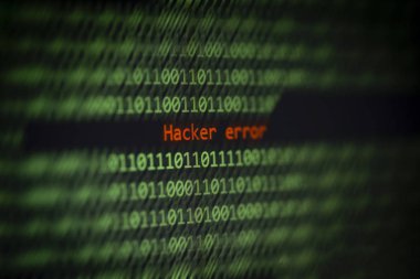 Hacked bilgisayar teknolojisi ikili kod numarası veri uyarısı! Han