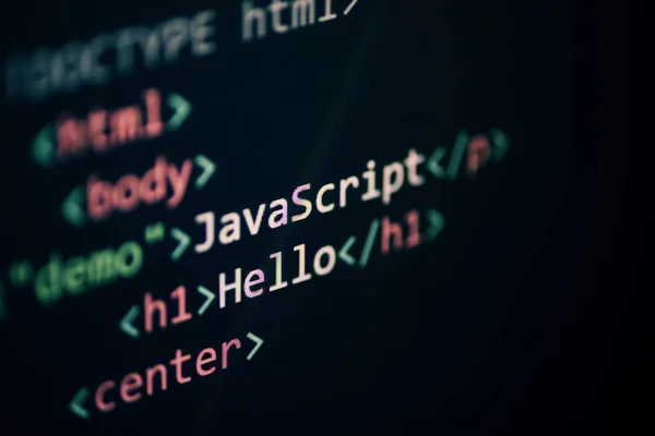 Počítačový jazyk programování kód jazyka JavaScript internetový text editace — Stock fotografie