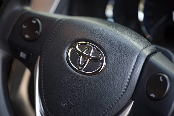 Bangkok Thailand April 2019 Toyota Logo Steering Wheel New Car — Stock Photo, Image