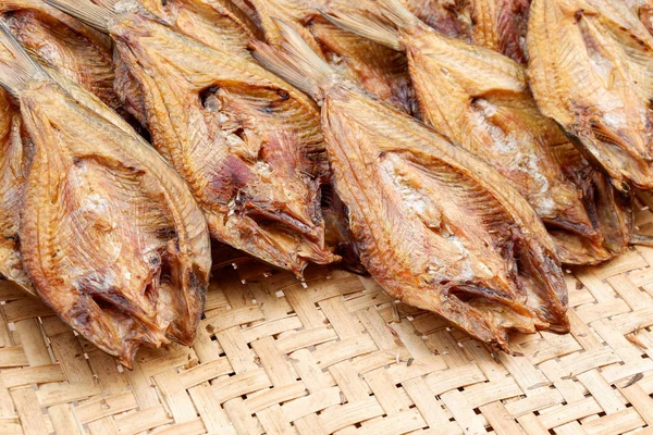 Making dried fish / dry salted fish on threshing basket backgrou