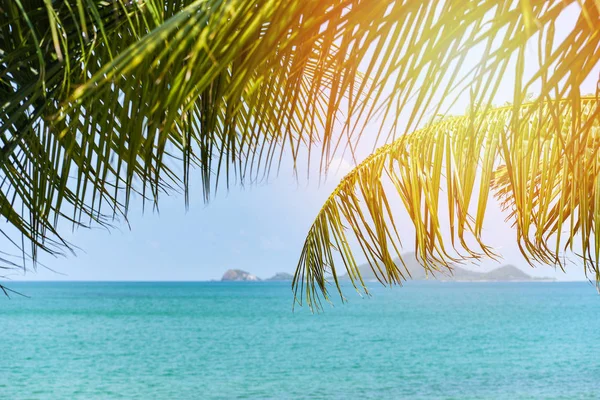 Playa tropical mar con cocotero palmera sol océano en el — Foto de Stock