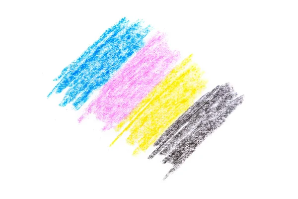 cmyk concept - crayon texture with cyan blue red magenta yellow