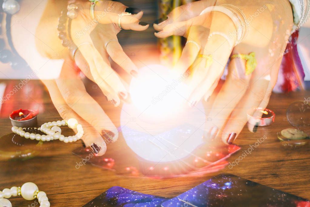 Psychic readings and clairvoyance concept - Crystal ball fortune