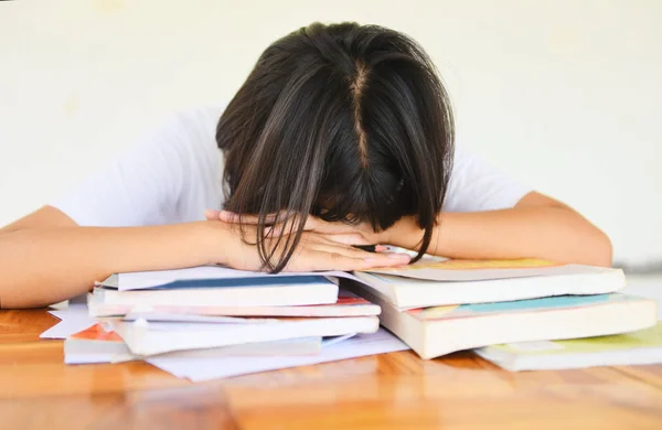 Exam stress - education young female college in class taking not — Stock Photo, Image
