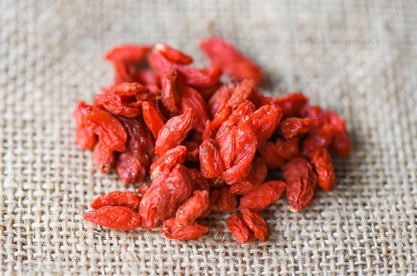 Bayas Goji Especias Secas Hierbas Dood Ingredientes Bayas Goji Saco —  Fotos de Stock