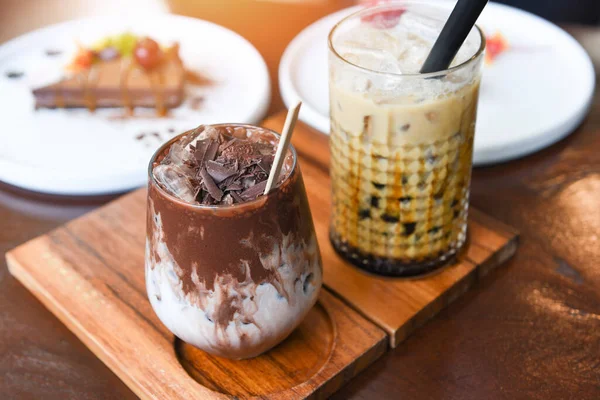Kakao Dryck Choklad Och Bubbla Mjölk Eller Taiwan Mjölk Glas — Stockfoto