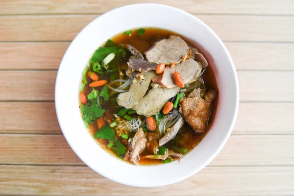 Noodles soup bowl Asian food style / Duck noodle soup in Thailand