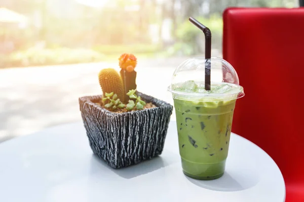 Bebidas Geladas Chá Verde Smoothie Matcha Chá Verde Com Leite — Fotografia de Stock