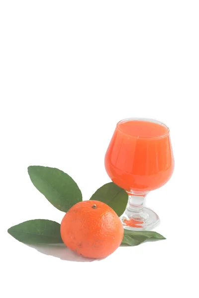 Jus Orange Het Glas Met Vers Oranje Isolaat Wit — Stockfoto
