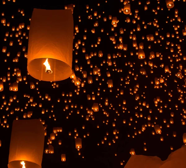 Sky lanterns, flying lanterns, hot-air balloons in Loy Krathong Festival in Chiang Mai Thailand