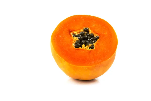 Söta Papaya Frukt Skära Halv Isolatet Vit — Stockfoto