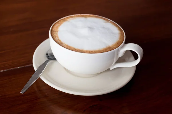 Hot Coffee Ceramic Glass Wood Table — Stock Photo, Image