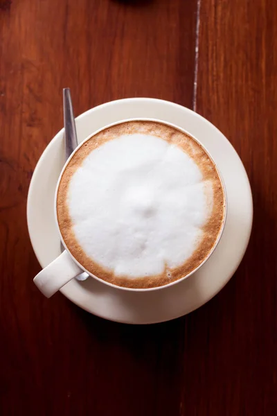 Café Chaud Verre Céramique Sur Table Bois — Photo