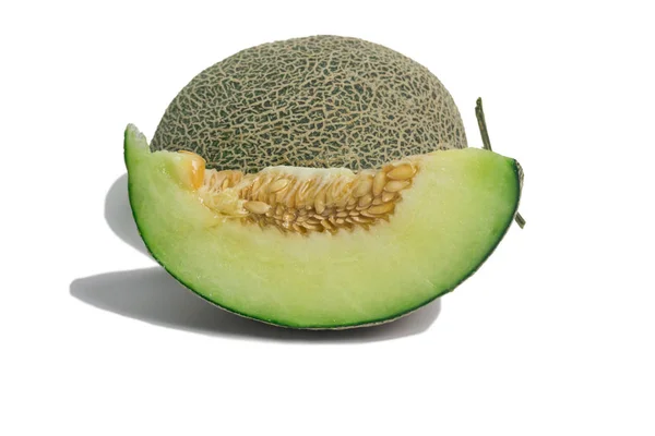 Fresh Big Green Melon Fruit Isolate White Background — Stock Photo, Image