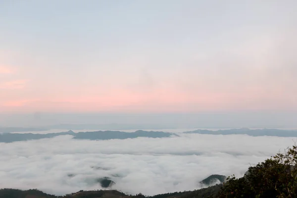 Hermosa Niebla Cima Montaña Antes Del Amanecer —  Fotos de Stock