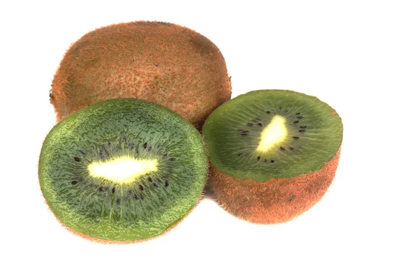 Érett Egész Kivire Izolátum Fél Kiwi — Stock Fotó