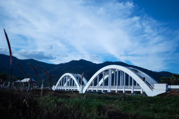 Beautiful white bridge For the railway pass in lamphun Thailand