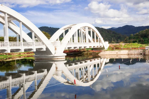 Beautiful white bridge For the railway pass in lamphun Thailand