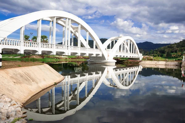 Beautiful white bridge For the railway pass in lamphun Thailand